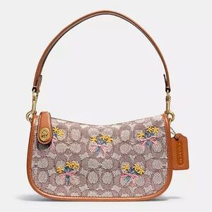 Coach Swinger Bag In Signature Textile Jacquard With Bouquet Motif Embroidery